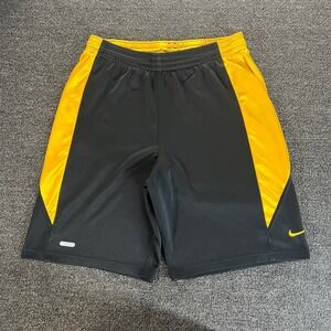 Nike Hoop Tech Basketball Shorts Mens M Black Yellow Baggy 2000s Y2K Drawstring